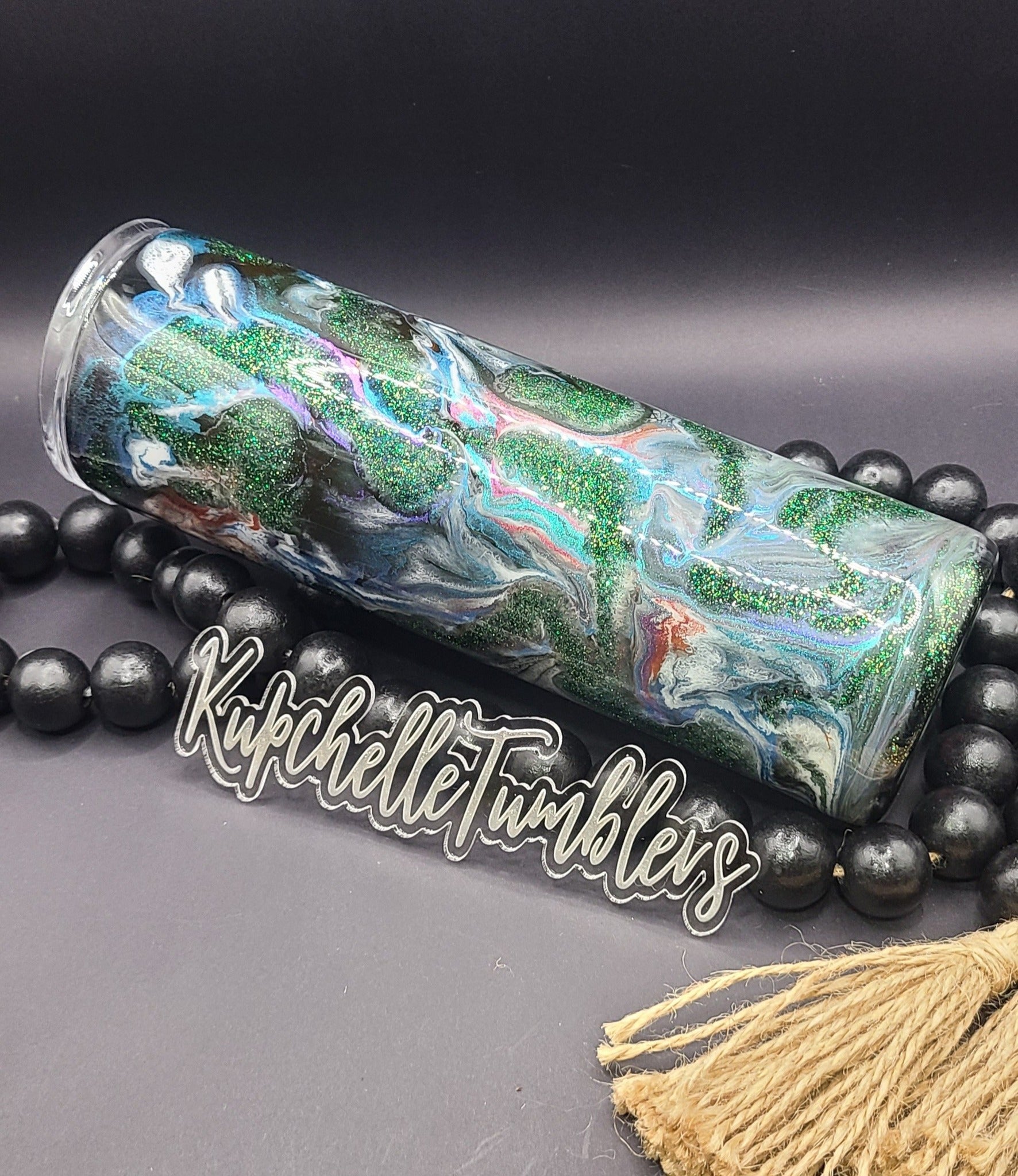Green Glitter Alcohol Ink Swirls