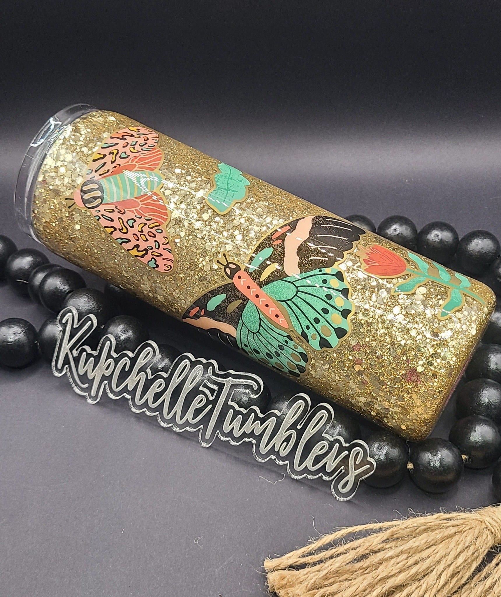 Teal & Melon Butterflies, Gold